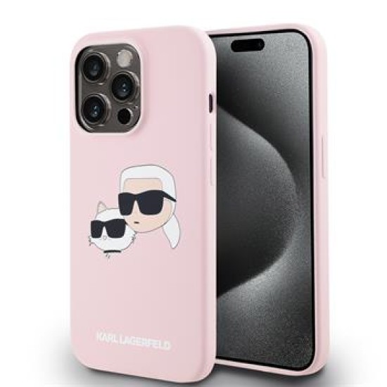 Karl Lagerfeld Liquid Silicone Double Heads MagSafe series Back Case KLHMP14XSKCHPPLP priekš Apple iPhone 14 Pro Max - Rozā - silikona aizmugures apvalks / bampers-vāciņš