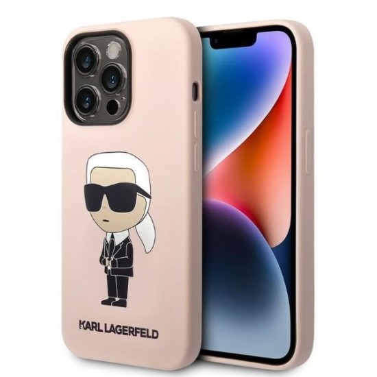 Karl Lagerfeld Silicone Ikonik series Back Case KLHCP15LSNIKBCP priekš Apple iPhone 15 Pro - Rozā - silikona aizmugures apvalks / bampers-vāciņš