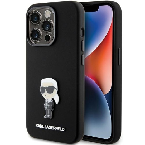 Karl Lagerfeld Silicone Ikonik Metal Pin series Back Case KLHCP15LSMHKNPK priekš Apple iPhone 15 Pro - Melns - silikona aizmugures apvalks / bampers-vāciņš