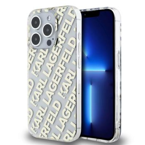 Karl Lagerfeld IML Electroplated Repeated Logo series Back Case KLHCP15XHKFOEMD priekš Apple iPhone 15 Pro Max - Zelts - silikona-plastikāta aizmugures apvalks / bampers-vāciņš