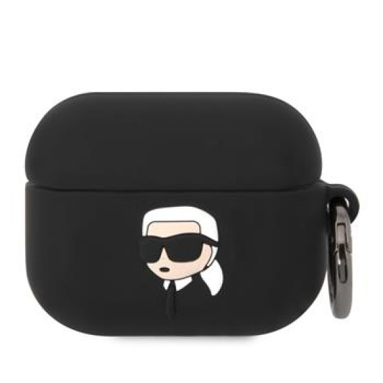 Karl Lagerfeld KLAPRUNIKK Silicone Karl Head Case priekš Apple Airpods Pro - Melns - silikona apvalks bezvadu austiņu lādēšanas ierīcei