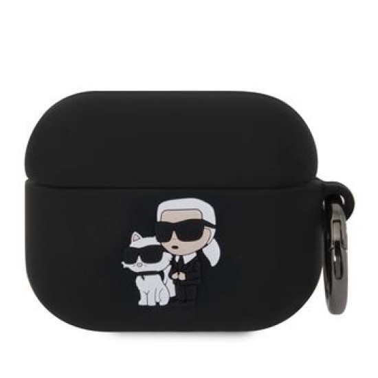 Karl Lagerfeld KLAPRUNKC Silicone Karl and Choupette Case priekš Apple Airpods Pro - Melns - silikona apvalks bezvadu austiņu lādēšanas ierīcei