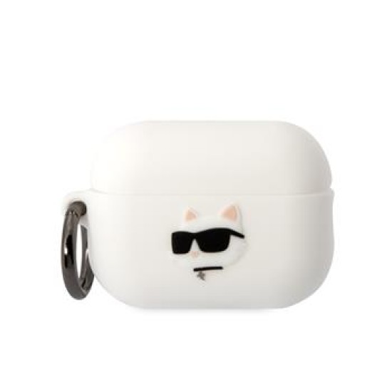 Karl Lagerfeld KLAP2RUNCHH Silicone Choupette Head Case priekš Apple Airpods Pro 2 - Balts - silikona apvalks bezvadu austiņu lādēšanas ierīcei ar karabīni