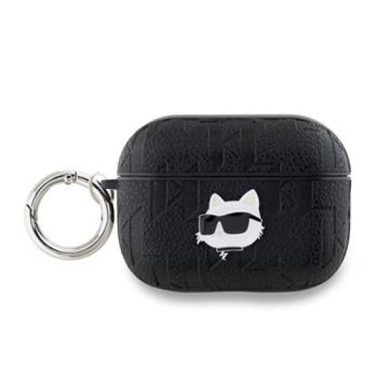 Karl Lagerfeld KLA2PGKCPK Choupette Heads Series Case priekš Apple Airpods Pro - Melns - mākslīgās ādas apvalks bezvadu austiņu lādēšanas ierīcei