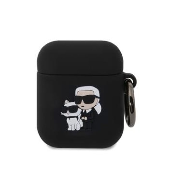 Karl Lagerfeld KLA2RUNKC Silicone Karl and Choupette Case priekš Apple Airpods - Melns - silikona apvalks bezvadu austiņu lādēšanas ierīcei