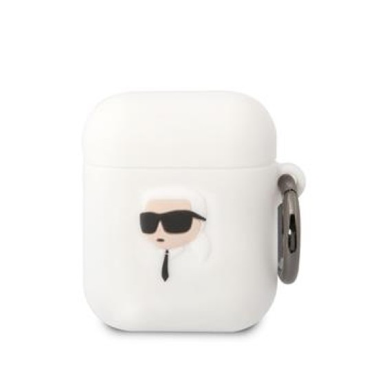 Karl Lagerfeld KLA2RUNIKH Silicone Karl Case priekš Apple Airpods - Balts - silikona apvalks bezvadu austiņu lādēšanas ierīcei