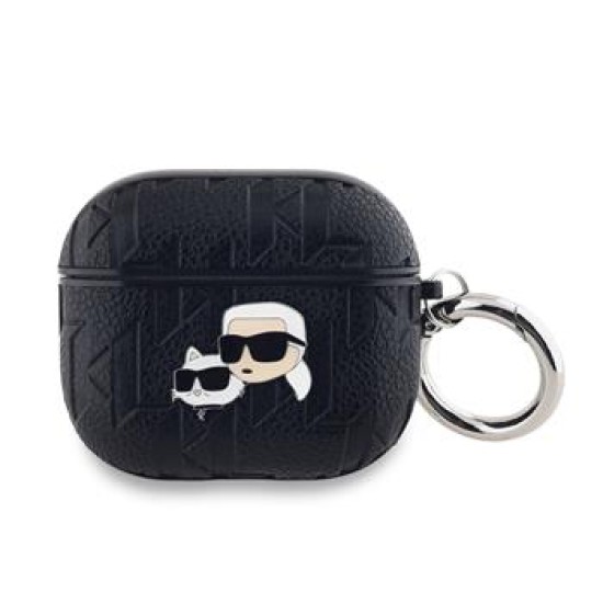 Karl Lagerfeld KLA3PGKCPK Karl and Choupette Heads Series Case priekš Apple Airpods 3 - Melns - mākslīgās ādas apvalks bezvadu austiņu lādēšanas ierīcei