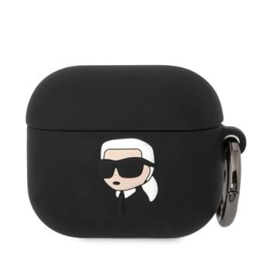 Karl Lagerfeld KLA3RUNIKK Silicone Karl Head Series Case priekš Apple Airpods 3 - Melns - silikona apvalks bezvadu austiņu lādēšanas ierīcei