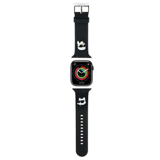 Karl Lagerfeld 3D Rubber Karl & Choupette Heads Series Watch Band KLAWMSLKCNK priekš Apple Watch 38 / 40 / 41 mm - Melns - silikona siksniņa viedpulksteņiem