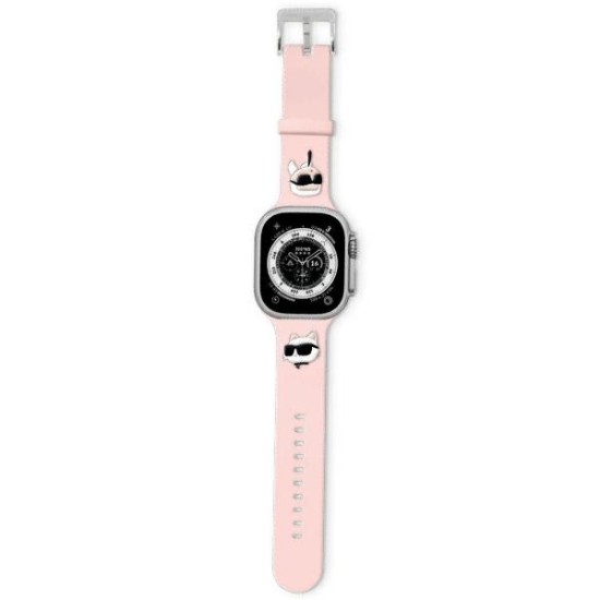 Karl Lagerfeld 3D Rubber Karl & Choupette Heads Series Watch Band KLAWMSLKCNP priekš Apple Watch 38 / 40 / 41 mm - Rozā - silikona siksniņa viedpulksteņiem