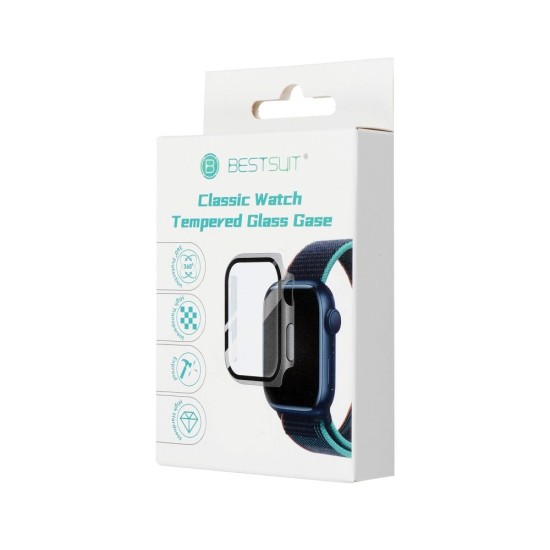 Bestsuit Case with Tempered Glass priekš Apple Watch 7 / 8 / 9 (41mm) - Caurspīdīgs - plastikāta apvalks viedpulksteņiem ar aizsargstiklu