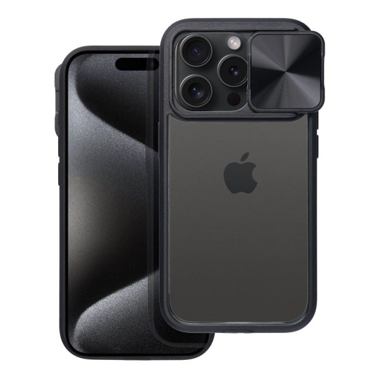 Slider Back Case priekš Apple iPhone 16 - Melns - silikona aizmugures apvalks / bampers ar kameras aizsargmehānismu