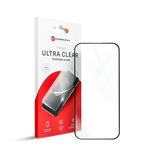 Forcell Full Glue Ultra Clear Tempered Glass protector priekš Apple iPhone 16 - Melns - Ekrāna Aizsargstikls / Bruņota Stikla Aizsargplēve