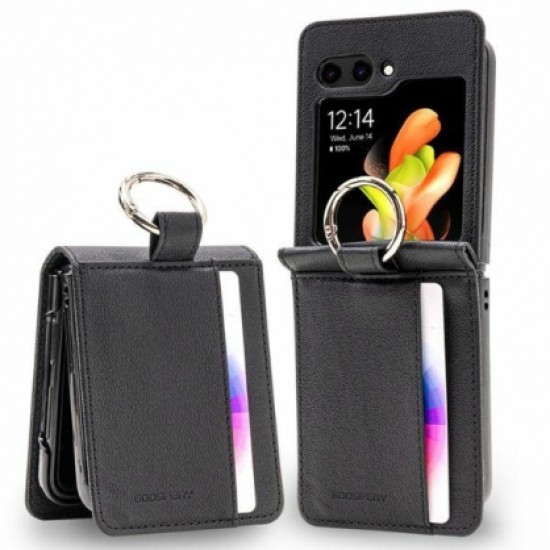 Mercury Basic Diary Case priekš Samsung Galaxy Flip6 5G - Melns - mākslīgās ādas aizmugures apvalks ar gredzenu-turētāju / vāciņš