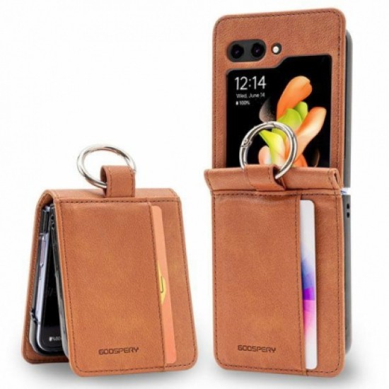 Mercury Basic Diary Case priekš Samsung Galaxy Flip6 5G - Brūns - mākslīgās ādas aizmugures apvalks ar gredzenu-turētāju / vāciņš