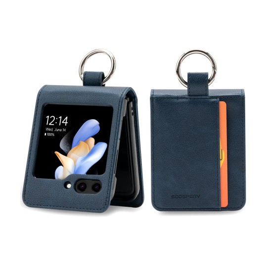 Mercury Basic Diary Case priekš Samsung Galaxy Flip6 5G - Zils - mākslīgās ādas aizmugures apvalks ar gredzenu-turētāju / vāciņš