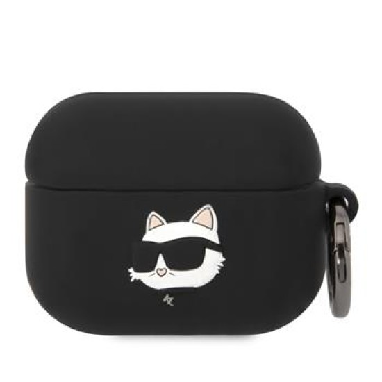 Karl Lagerfeld KLAPRUNCHK Silicone 3D Choupette Head Case priekš Apple Airpods Pro - Melns - silikona apvalks bezvadu austiņu lādēšanas ierīcei