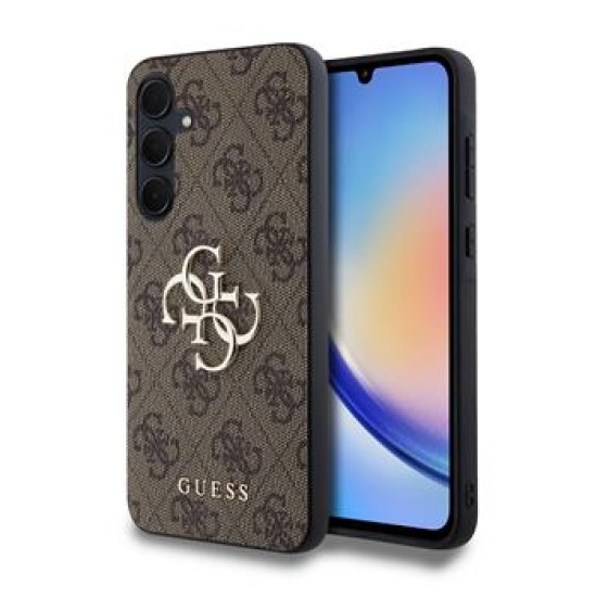 Guess 4G Big Metal Logo Collection Back Case GUHCSA354GMGBR priekš Samsung Galaxy A35 5G A356 - Brūns - mākslīgās ādas aizmugures apvalks / bampers-vāciņš