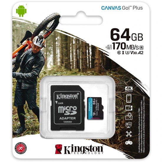 Kingston 64GB Micro SDHC CANVAS Go Plus SDCS2​ Card class10 UHS-I с SD адаптером Карта памяти