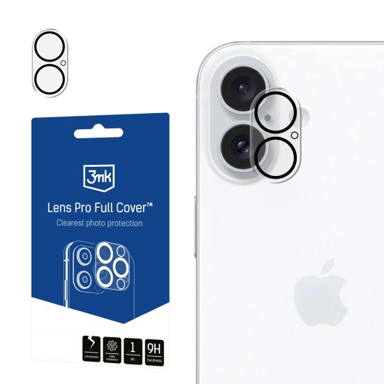 3MK Lens Protection Pro (Full Cover) Tempered Glass camera protector priekš Apple iPhone 16 / 16 Plus - Caurspīdīgs - aizmugurējās kameras aizsargstikls