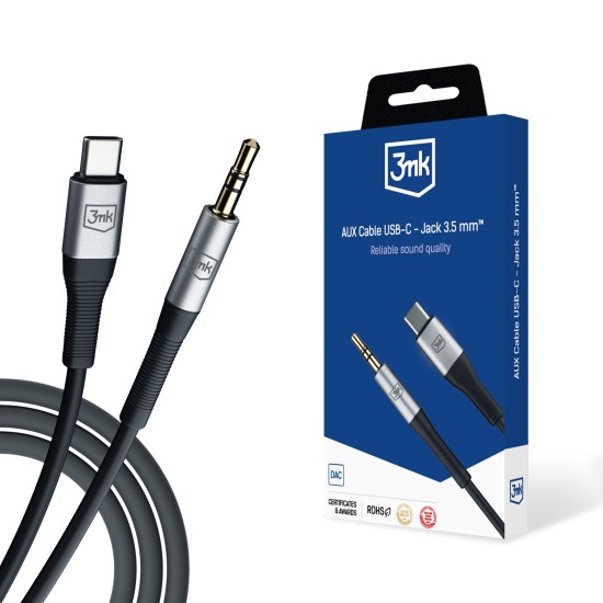 3MK 3.5mm Male to Type-C Stereo Aux Audio cable (length: 1M) - Melns - audio vads kabelis