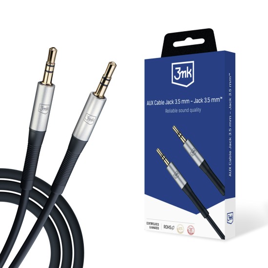 3MK 3.5mm Male to 3.5mm Male Stereo Aux Audio cable (length: 1M) - Melns - audio vads kabelis