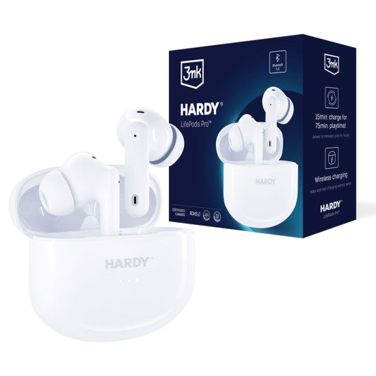 3MK Hardy LifePods Pro ANC Technology Bluetooth 5.3 Wireless Earphones with Microphone Universālas Bezvadu Austiņas - Baltas