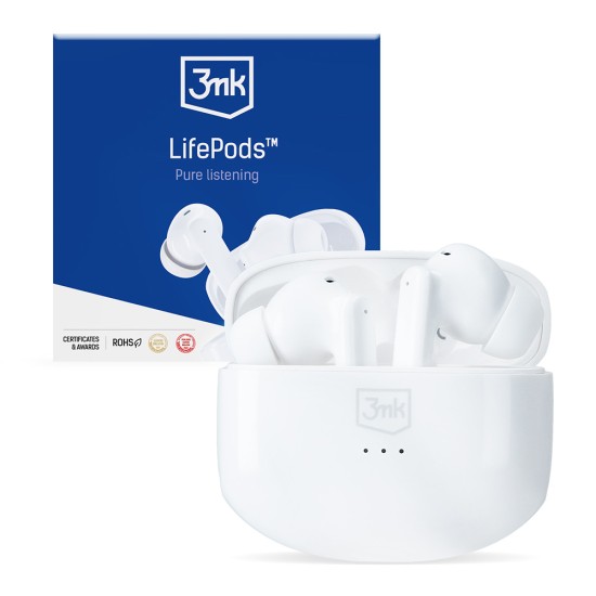 3MK LifePods Pure Listening ANC Technology Bluetooth 5.3 Wireless Earphones with Microphone Universālas Bezvadu Austiņas - Baltas