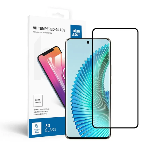 BlueStar 5D Full Glue Tempered Glass priekš Honor Magic6 Lite - Melns - Ekrāna Aizsargstikls / Bruņota Stikla Aizsargplēve