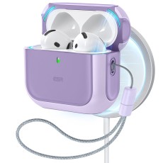 ESR Orbit Halolock MagSafe Case priekš Apple Airpods 4 - Violets - triecieniztrurīgs silikona-plastikāta apvalks bezvadu austiņu lādēšanas ierīcei ar auklu