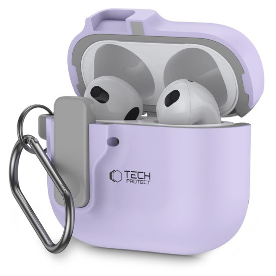 Tech-Protect Slim Hook Case priekš Apple Airpods 4 - Violets - plastikāta apvalks bezvadu austiņu lādēšanas ierīcei ar karabīni