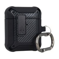 Nitro Case priekš Apple Airpods 4 - Melns - triecieniztrurīgs silikona-plastikāta apvalks bezvadu austiņu lādēšanas ierīcei ar karabīni