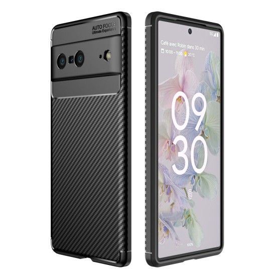 Beetle Series Carbon Fiber TPU Protection Phone Cover priekš Google Pixel 9 / 9 Pro - Melns - triecienizturīgs silikona aizmugures apvalks / bampers-vāciņš