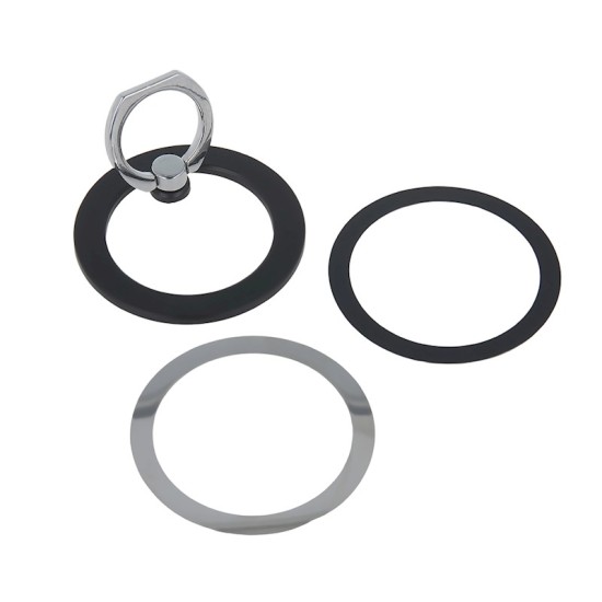 Magnetic MagSafe Ring Mount with Metal Ring (2.pcs) - Melns - Universāls magnētisks gredzens-turētājs telefonam