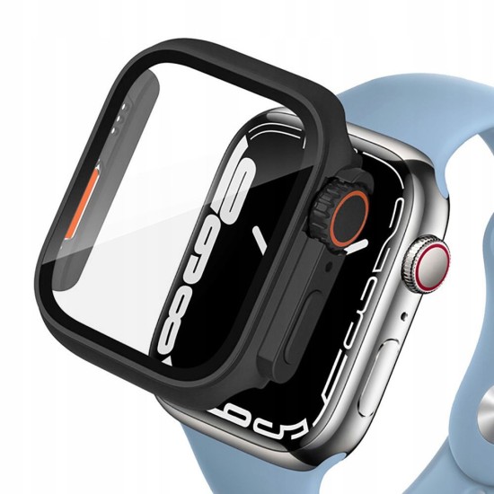 Tech-Protect Defense 360 Case with Tempered Glass priekš Apple Watch 10 (46mm) - Melns / Oranžs - plastikāta apvalks viedpulksteņiem ar aizsargstiklu