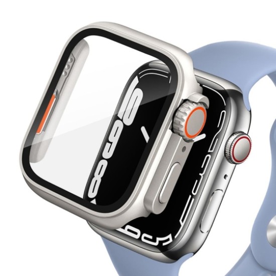 Tech-Protect Defense 360 Case with Tempered Glass priekš Apple Watch 10 (46mm) - Sudrabains / Oranžs - plastikāta apvalks viedpulksteņiem ar aizsargstiklu