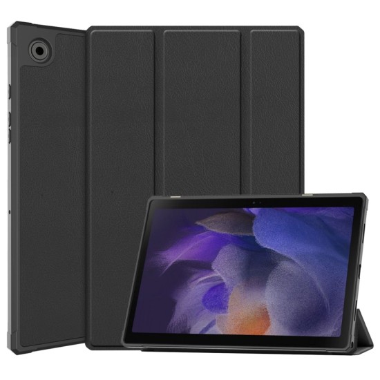 Tri-fold Stand PU Smart Auto Wake/Sleep Leather Case priekš Samsung Galaxy Tab A9 Plus X210 / X215 / X216 - Melns - sāniski atverams maciņš ar stendu