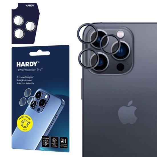 3MK Hardy Lens Protection Pro Tempered Glass camera protector priekš Apple iPhone 16 Pro / 16 Pro Max - Melns - aizmugurējās kameras aizsargstikls