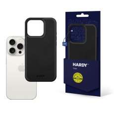 3MK Hardy Silky Leather MagSafe Case priekš Apple iPhone 15 Pro Max - Melns - mākslīgās ādas aizmugures apvalks / bampers-vāciņš