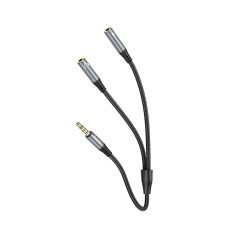 Hoco 3.5mm Male to 2x Female Audio Splitter Cable - Melns / Pelēks - 3.5mm austiņu izejas sadalītājs