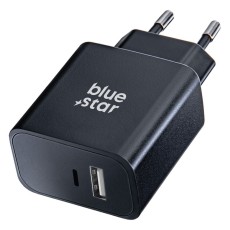 BlueStar 25W PD / QC 4.0 Type-C / USB Travel Charger - Melns - Ātrs USB-C un USB tīkla lādētājs
