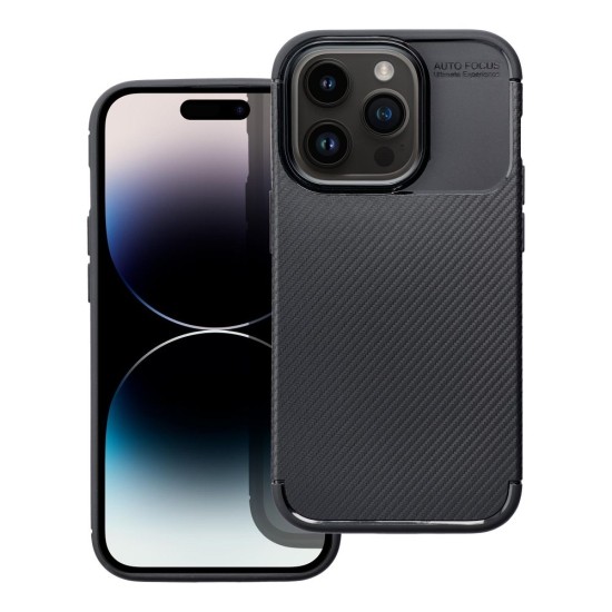 Carbon Premium Back Case priekš Apple iPhone 12 / 12 Pro - Melns - silikona aizmugures apvalks / bampers-vāciņš