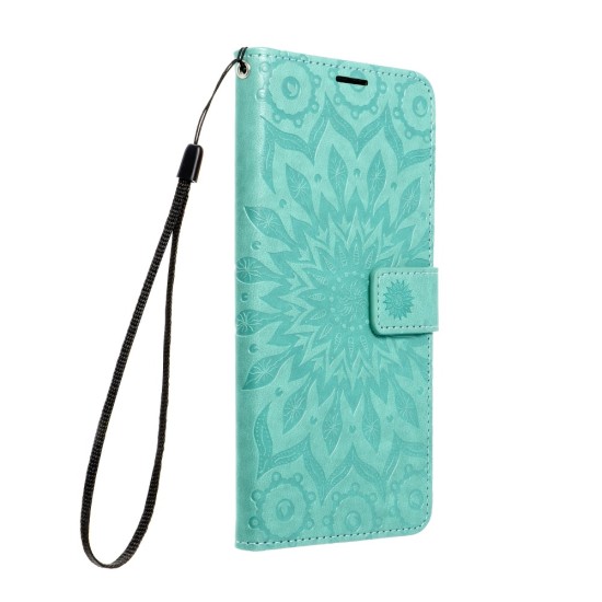 Forcell Mezzo Book Case priekš Samsung Galaxy S24 FE 5G S721 - Tirkīzs / Mandala - sāniski atverams maciņš ar stendu un auklu / grāmatveida maks