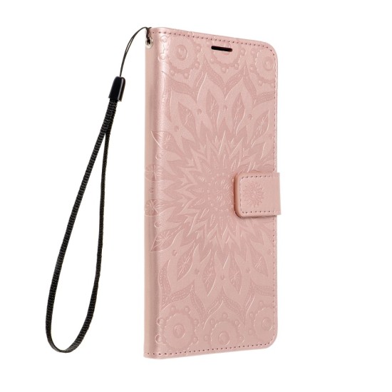 Forcell Mezzo Book Case priekš Samsung Galaxy S24 FE 5G S721 - Rozā Zelts / Mandala - sāniski atverams maciņš ar stendu un auklu / grāmatveida maks