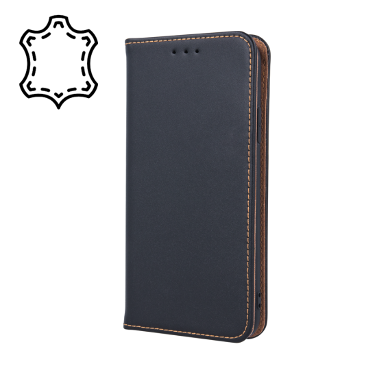 Genuine Leather Case Smart Pro priekš Samsung Galaxy S24 FE 5G S721 - Melns - dabīgās ādas maciņš sāniski atverams ar stendu