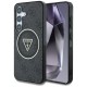 Guess 4G Glitter and Triangle Logo Collection MagSafe Back Case GUHMS25MHG4PRTGK priekš Samsung Galaxy S25 Plus 5G S936 - Melns - mākslīgās ādas aizmugures apvalks / bampers-vāciņš