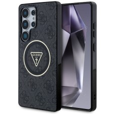 Guess 4G Glitter and Triangle Logo Collection MagSafe Back Case GUHMS25LHG4PRTGK priekš Samsung Galaxy S25 Ultra 5G S938 - Melns - silikona aizmugures apvalks / bampers-vāciņš