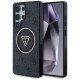 Guess 4G Glitter and Triangle Logo Collection MagSafe Back Case GUHMS25LHG4PRTGK priekš Samsung Galaxy S25 Ultra 5G S938 - Melns - mākslīgās ādas aizmugures apvalks / bampers-vāciņš