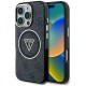 Guess 4G Glitter and Triangle Logo Collection MagSafe Back Case GUHMP16XHG4PRTGK priekš Apple iPhone 16 Pro Max - Melns - mākslīgās ādas aizmugures apvalks / bampers-vāciņš