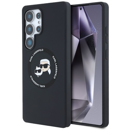 Karl Lagerfeld Silicone Double Heads And Circle MagSafe series Back Case KLHMS25LSKCHTCK priekš Samsung Galaxy S25 Ultra 5G S938 - Melns - silikona aizmugures apvalks / bampers-vāciņš